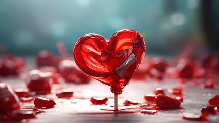 Valentines day background with heart shaped lollipop on bokeh background