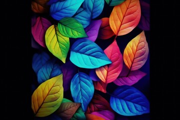  a close up of colorful leaves on a black background with the colors of the leaves on the bottom of the image and the colors of the leaves on the top of the bottom half of the image.