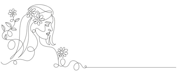 Women Day greeting card illustration. Continuous line drawing diverse woman silhouette. march 8th international womens event. Vector illustration.