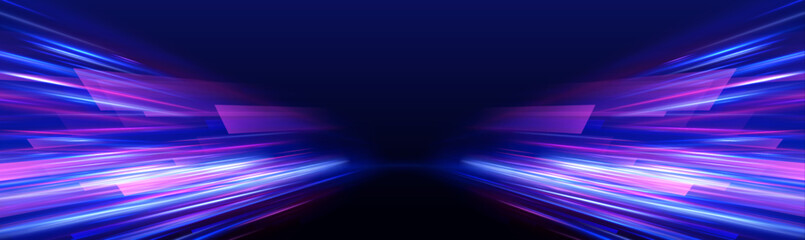 Sport car is made of polygons, lines and connected dots. Panoramic high speed technology concept, light abstract background. 