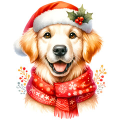 Cute christmas puppy watercolor clipart with transparent background