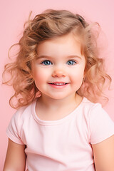 Naklejka premium Happy Little Girl Portrait. Joyful Child in a Pink World