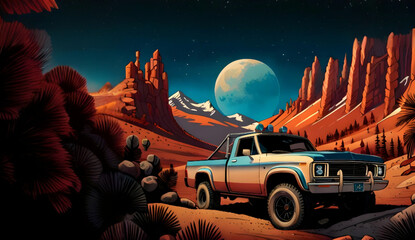 Un Jeep de exploracion en Marte - obrazy, fototapety, plakaty