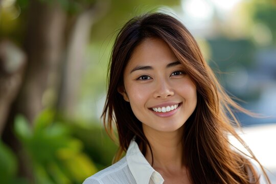 Radiant Asian woman with an enchanting smile.
