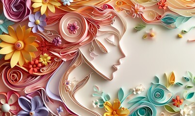 paper kirigami 3d stunning, close-up illustration of woman face