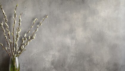 photo wallpaper wallpaper mural design in the loft classic modern style willow branches on a gray concrete grunge wall