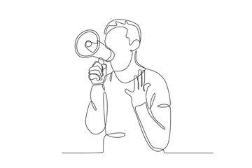 A man's speech with passion. Speak up one-line drawing