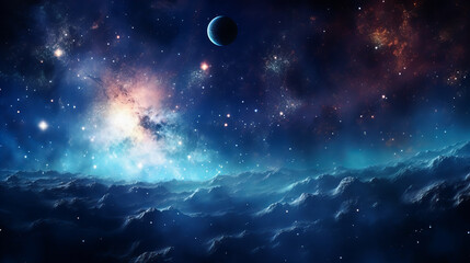Obraz na płótnie Canvas Blue Hues and Nebula Dreams in the Cosmos. Galactic Night. Stellar Dreamscape