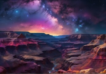 A canyon, a dried up river bed with very steep slopes, with an unusually beautiful night sky