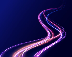 City road car light trails motion background. Illustration of light ray, stripe line with blue light, speed motion background.