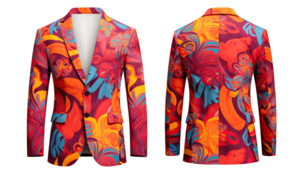 Vibrant suit with motley pattern, mock up set, cut out