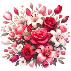 Valentine flower bouquet watercolor clipart with transparent background