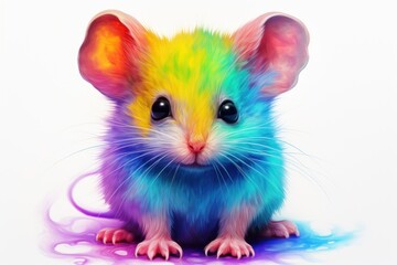 a multicolored mouse sitting on top of a white table next to a bottle of boo 
