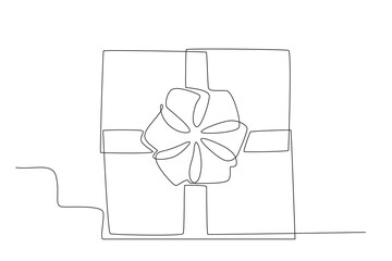 A gift box with a flower ribbon. Gift Box one-line drawing