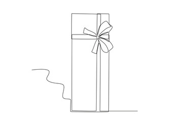 A long gift box with a ribbon. Gift Box one-line drawing