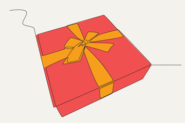 Color illustration of a gift box. Gift Box one-line drawing