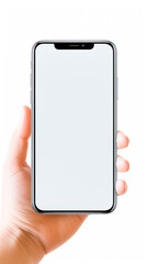 hand holding a smartphone with blank screen