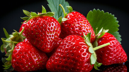 ripe strawberry fruits on a dark background