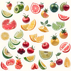 Simple fruits pattern with white background AI generated