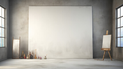 empty distressed room with white blank canvas