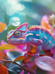 Fotobehang illustration of a in rainbow colored chameleon © Pekr