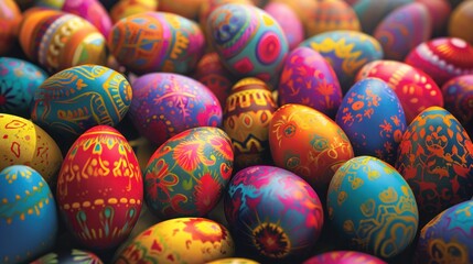Fototapeta na wymiar Colorful hand-painted Easter eggs close-up.