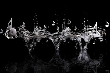  a black and white photo with music notes coming out of the top of the water and music notes coming out of the bottom of the water to the bottom of the water.