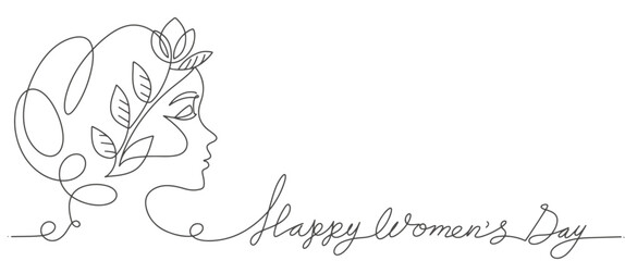 Women Day greeting card illustration. Continuous line drawing diverse woman silhouette. march 8th international womens event. Vector illustration.