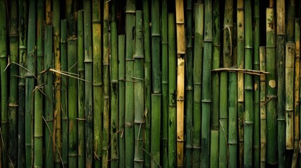  a close up of a bamboo wall with lots of bamboo stalks growing up the side of the wall and a bamboo stick sticking out of it to the side of the wall.