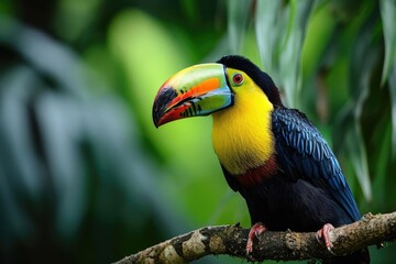 Naklejka premium An exotic tropical bird watching tour with rare species in a natural rainforest habitat