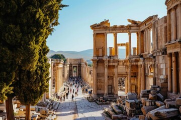 Obraz premium An immersive historical walking tour in an ancient city with guided storytelling