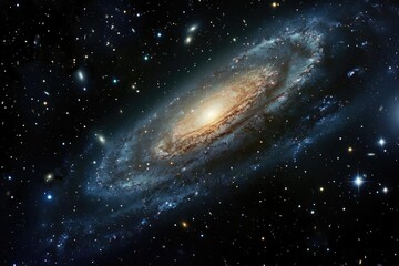 Fototapeta premium A distant galaxy seen through a powerful telescope Showcasing spiral arms and bright star clusters