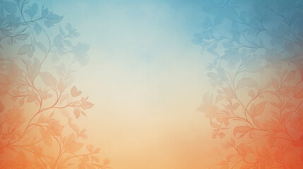 Fototapeta na wymiar Light blue and orange gradient vintage floral background. Ornament on the wall with copy space.