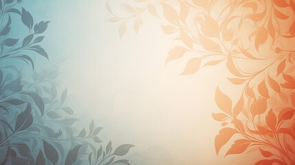 Fototapeta na wymiar Light blue and orange gradient vintage floral background. Ornament on the wall with copy space.