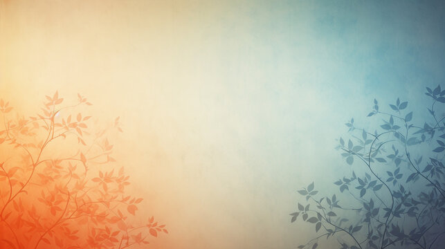 Light blue and orange gradient vintage floral background.  Ornament on the wall with copy space.