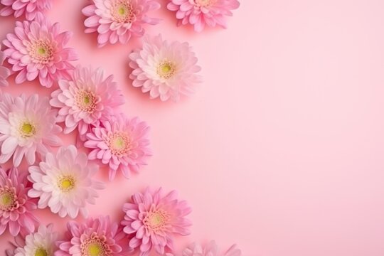  a bunch of pink flowers on a pink background with a place for a text or an image of a bunch of pink flowers on a pink background with a place for text.