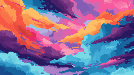 Purple blue orange clouds on the sky. Abstract watercolor background.