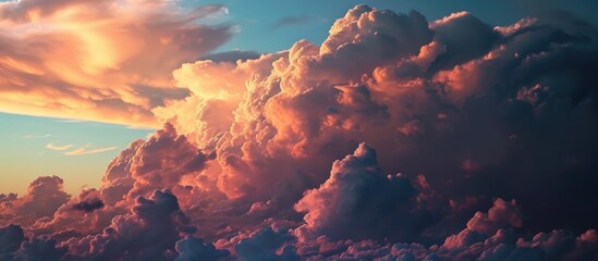 Interesting clouds as a backdrop for the colored sky. - obrazy, fototapety, plakaty