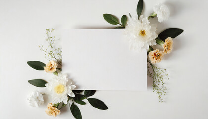 Invitation card mockup adorned with natural flowers, offering a minimalist template for various occasions