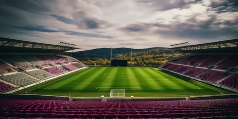 Empty soccer stadium with purple seats