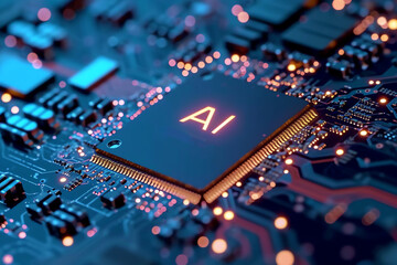 Obraz premium printed circuit with chip for artificial intelligence, AI generated