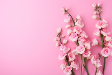  a bunch of pink and white flowers on a pink background with a place for a text or an image with a place for a text on the bottom right side of the image.