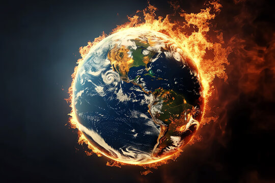 world in fire, global warming concept, AI generated