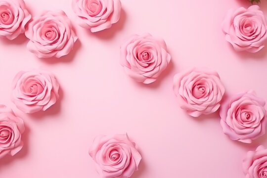  a bunch of pink roses sitting on top of a pink surface with one pink flower in the middle of the picture and the other pink flowers in the middle of the frame.