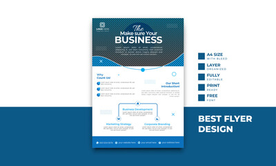 Corporate business flyer template with blue geometric shapes