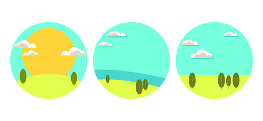 Beautiful Country Landscape: Bold, Colorful Vector Design with Clean Lines and Fresh, Cheerful Elements