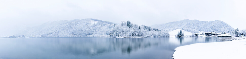 Winter landscape of lake and mountains in Bavaria. Schliersee ,Germany.