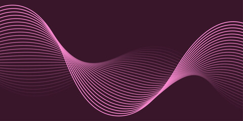Abstract background with waves for banner. Medium banner size. Vector background with lines. Element for design isolated on dark pink. Pink color. Brochure, booklet