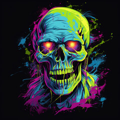 Colorful Neon T-shirt Print With Abstract Skull, Generative AI