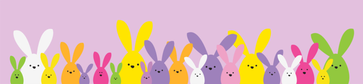 Spring celebration Easter banner. Easter bunny family. Design element.